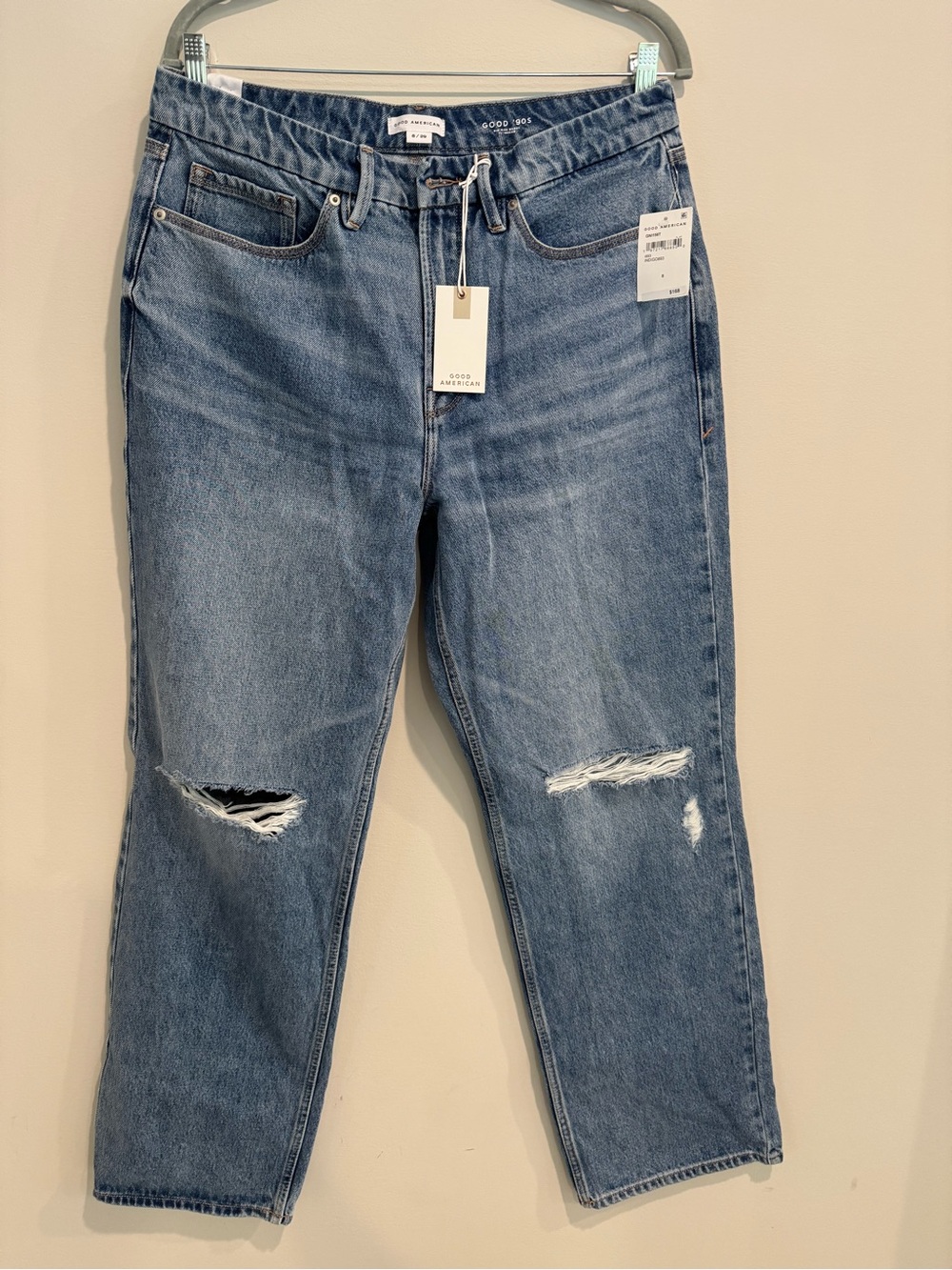 Good American Light Blue Distressed Straight-Leg Jeans